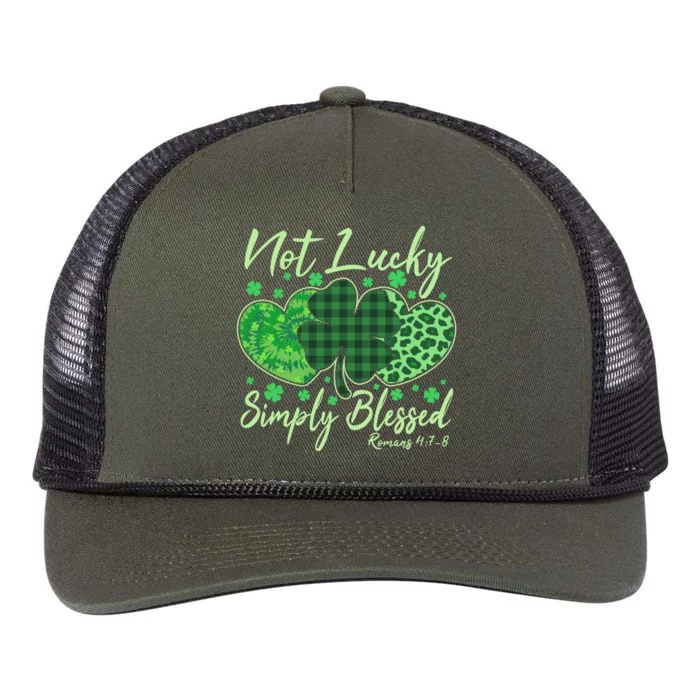 Cute St. Patrick's Day Not Lucky Simply Blessed Romans 4: 78 Retro Rope Trucker Hat Cap