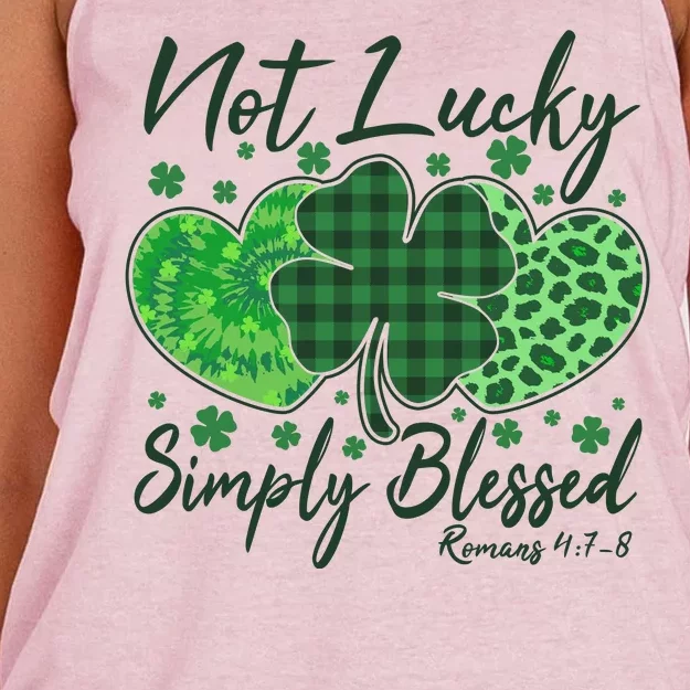 Cute St. Patrick's Day Not Lucky Simply Blessed Romans 4: 78 Women's Knotted Racerback Tank