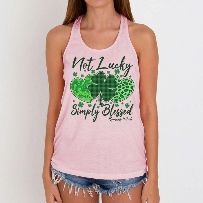 Cute St. Patrick's Day Not Lucky Simply Blessed Romans 4: 78 Women's Knotted Racerback Tank