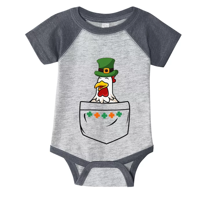 Cute Saint Patrick's Day Chicken With Green Hat In Pocket Infant Baby Jersey Bodysuit