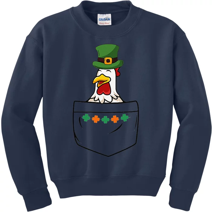 Cute Saint Patrick's Day Chicken With Green Hat In Pocket Kids Sweatshirt