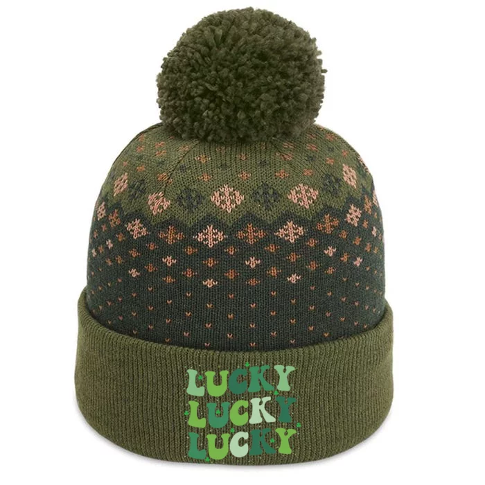 Cute St Patricks Day Lucky Retro Groovy Green Shamrock Irish The Baniff Cuffed Pom Beanie