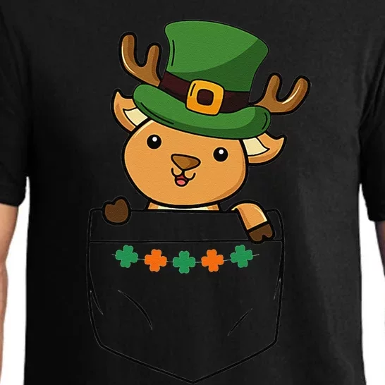 Cute Saint Patrick's Day Deer With Green Hat In Pocket Pajama Set