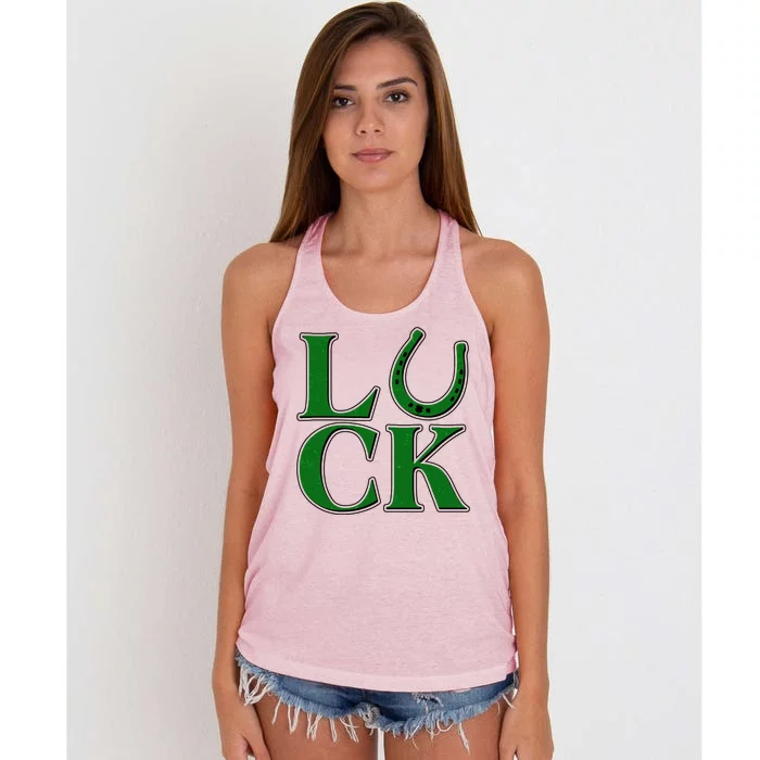 Cool St Patrick's Day Luck Lucky Horseshoe Women's Knotted Racerback Tank