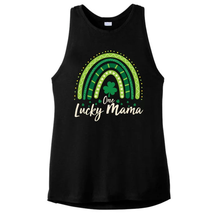 Cute St Patricks Day One Lucky Mama Green Shamrock Clover Rainbow Ladies Tri-Blend Wicking Tank