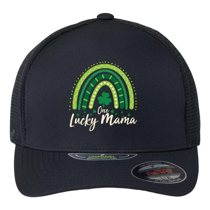 Cute St Patricks Day One Lucky Mama Green Shamrock Clover Rainbow Flexfit Unipanel Trucker Cap