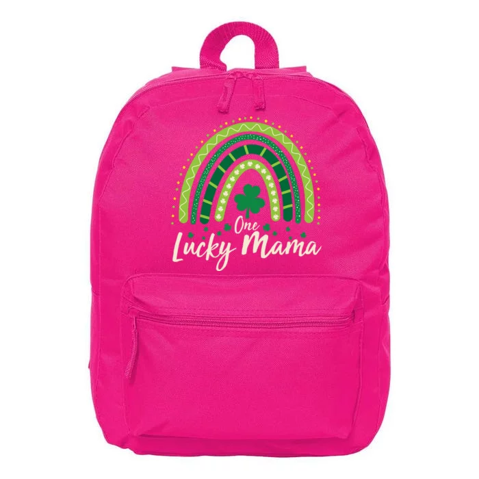 Cute St Patricks Day One Lucky Mama Green Shamrock Clover Rainbow 16 in Basic Backpack