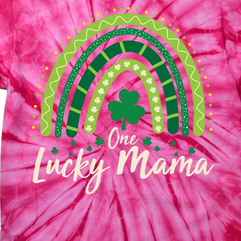 Cute St Patricks Day One Lucky Mama Green Shamrock Clover Rainbow Tie-Dye T-Shirt