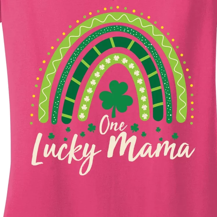 Cute St Patricks Day One Lucky Mama Green Shamrock Clover Rainbow Women's V-Neck T-Shirt