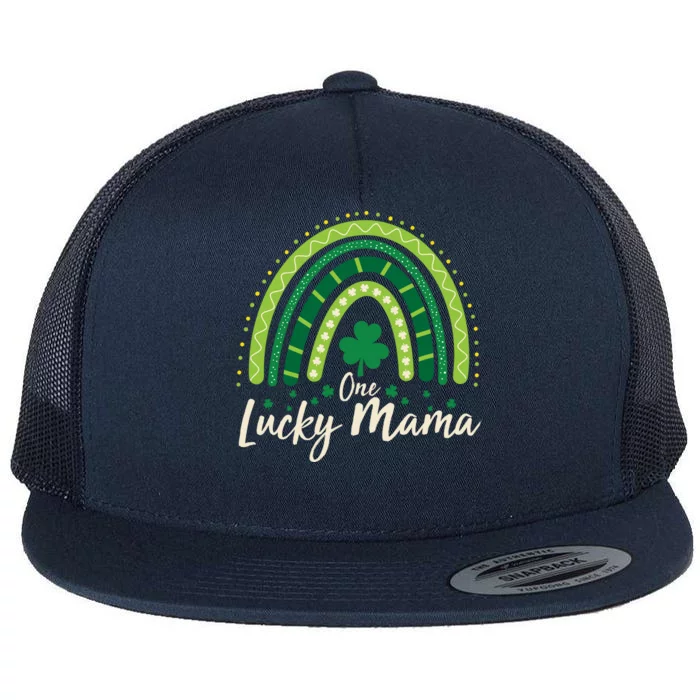 Cute St Patricks Day One Lucky Mama Green Shamrock Clover Rainbow Flat Bill Trucker Hat