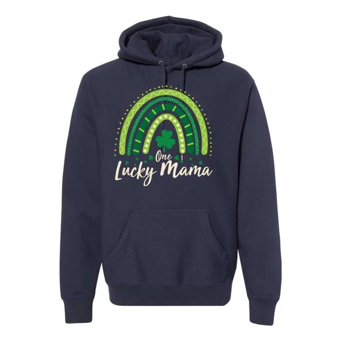 Cute St Patricks Day One Lucky Mama Green Shamrock Clover Rainbow Premium Hoodie