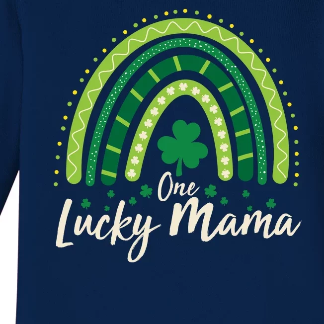 Cute St Patricks Day One Lucky Mama Green Shamrock Clover Rainbow Baby Long Sleeve Bodysuit