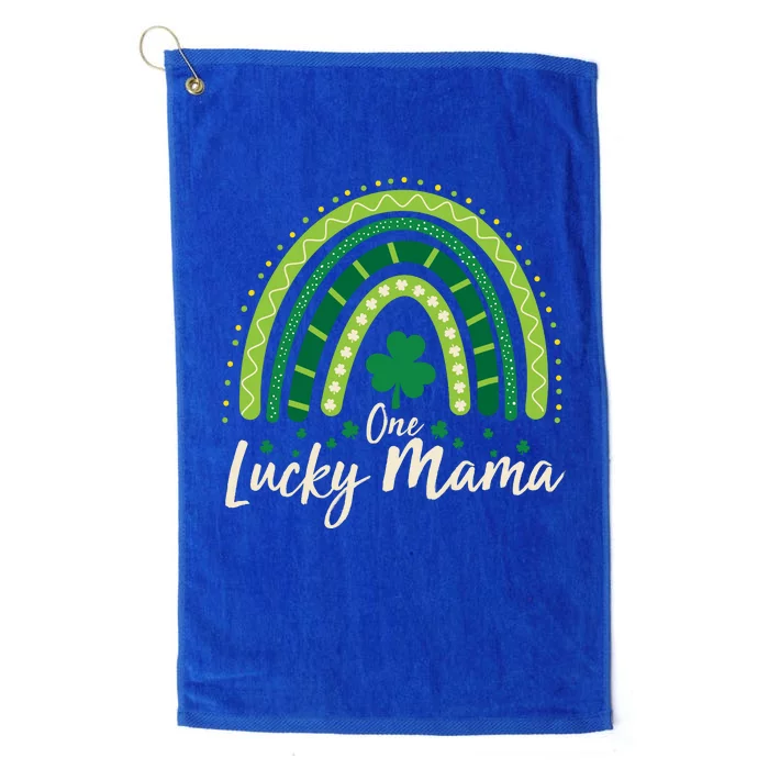 Cute St Patricks Day One Lucky Mama Green Shamrock Clover Rainbow Platinum Collection Golf Towel