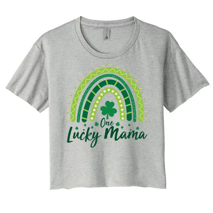 Cute St Patricks Day One Lucky Mama Green Shamrock Clover Rainbow Women's Crop Top Tee