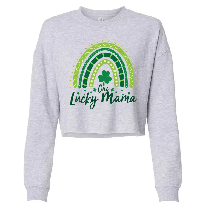 Cute St Patricks Day One Lucky Mama Green Shamrock Clover Rainbow Cropped Pullover Crew