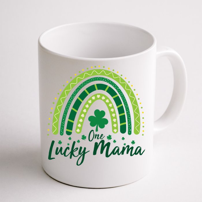 Cute St Patricks Day One Lucky Mama Green Shamrock Clover Rainbow Front & Back Coffee Mug