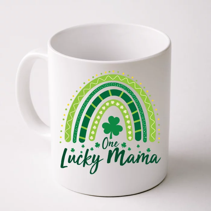 Cute St Patricks Day One Lucky Mama Green Shamrock Clover Rainbow Front & Back Coffee Mug