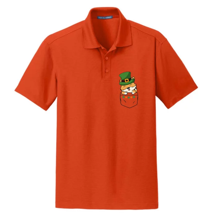 Cute Saint Patrick's Day Fox With Green Hat In Pocket Dry Zone Grid Performance Polo