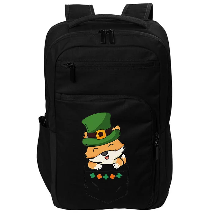 Cute Saint Patrick's Day Fox With Green Hat In Pocket Impact Tech Backpack