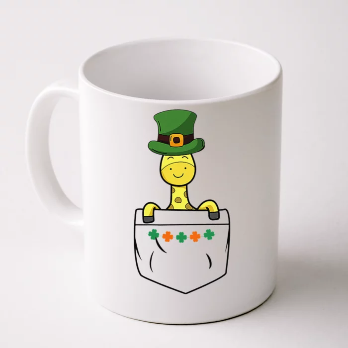 Cute Saint Patrick's Day Giraffe With Green Hat In Pocket Front & Back Coffee Mug