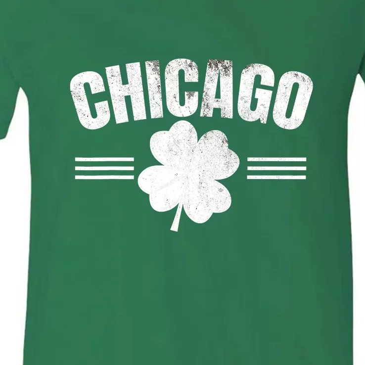 Chicago St Patricks Day Party Irish Distressed Shamrock Fun V-Neck T-Shirt