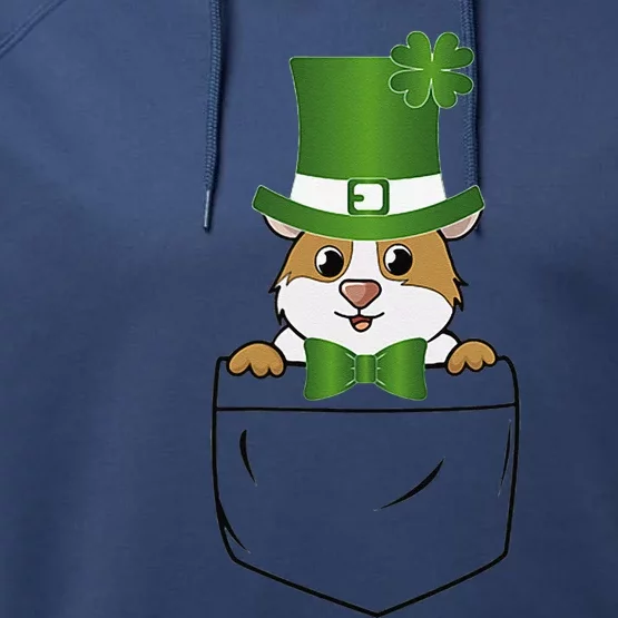 Cute Saint Patrick's Day GuineaPig With Green Hat In Pocket Performance Fleece Hoodie