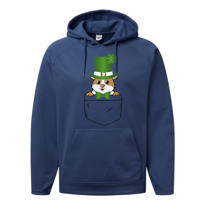 Cute Saint Patrick's Day GuineaPig With Green Hat In Pocket Performance Fleece Hoodie