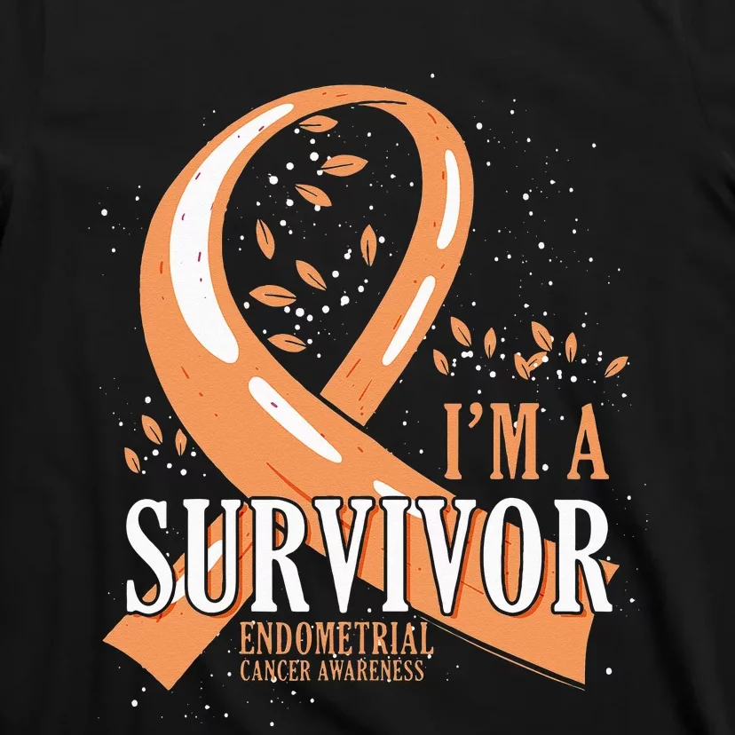 Cancer Survivor Peach Ribbon Endometrial Cancer Awareness T-Shirt