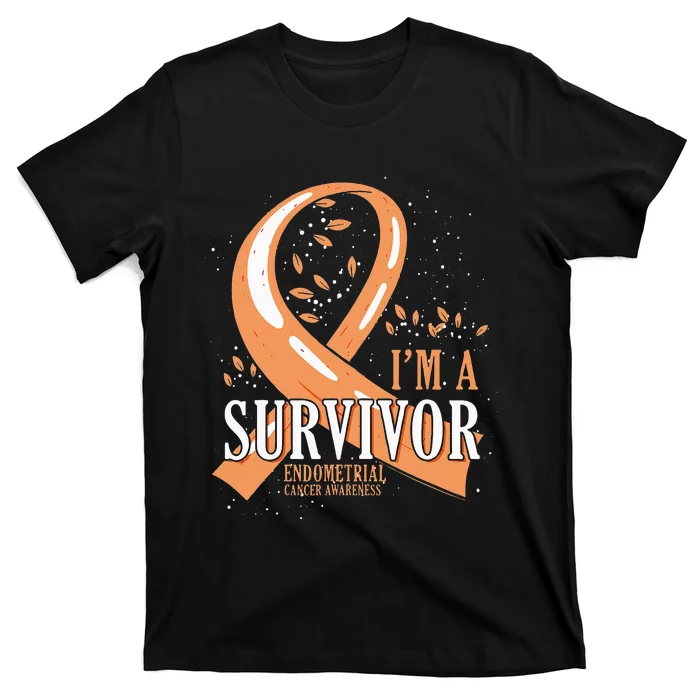 Cancer Survivor Peach Ribbon Endometrial Cancer Awareness T-Shirt