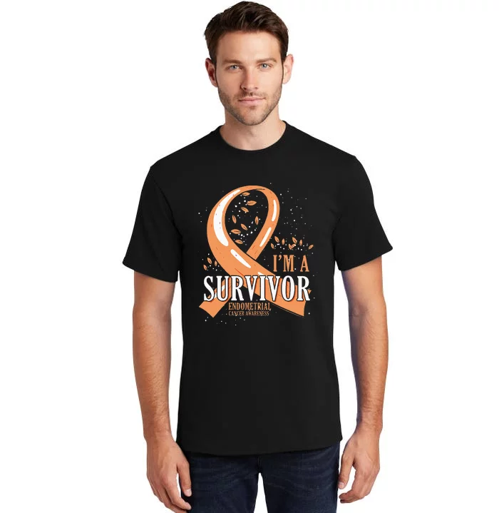 Cancer Survivor Peach Ribbon Endometrial Cancer Awareness Tall T-Shirt