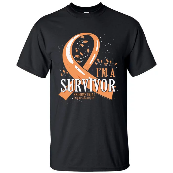 Cancer Survivor Peach Ribbon Endometrial Cancer Awareness Tall T-Shirt