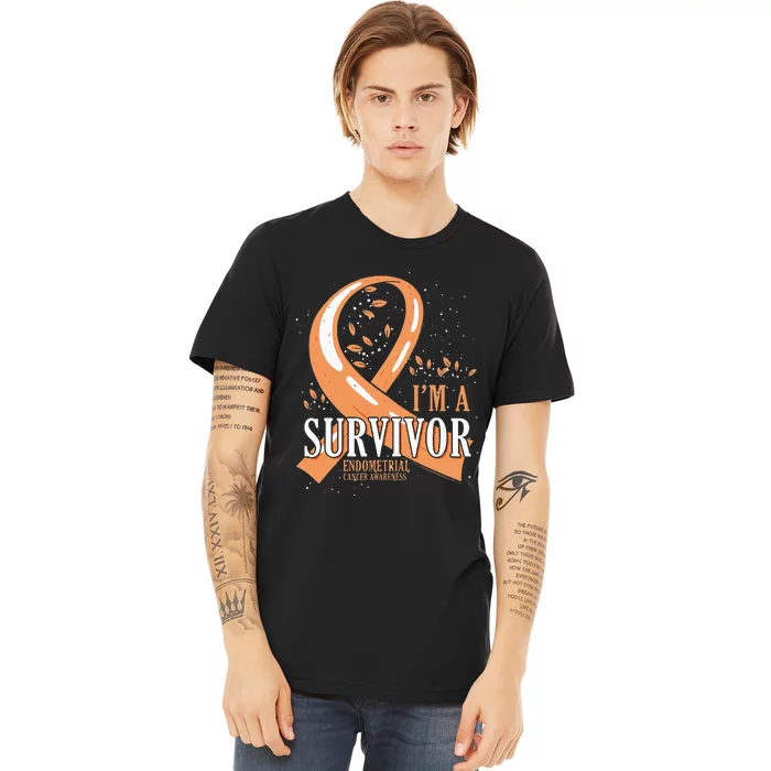 Cancer Survivor Peach Ribbon Endometrial Cancer Awareness Premium T-Shirt