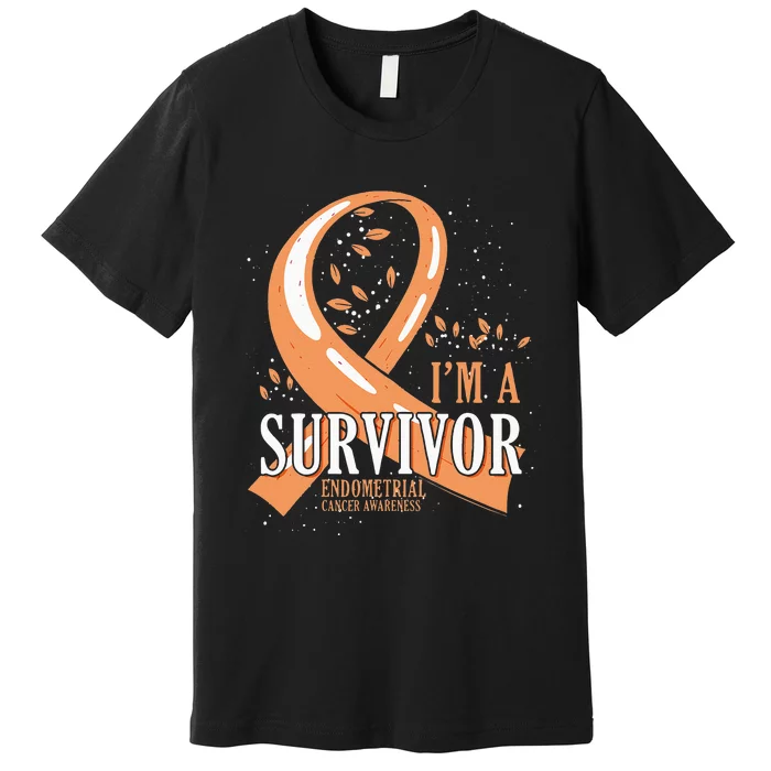 Cancer Survivor Peach Ribbon Endometrial Cancer Awareness Premium T-Shirt