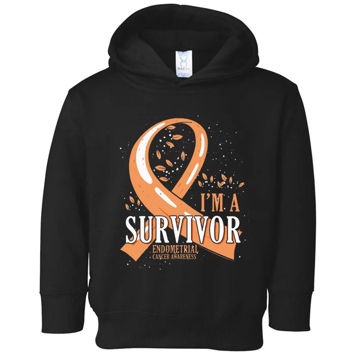 Cancer Survivor Peach Ribbon Endometrial Cancer Awareness Toddler Hoodie