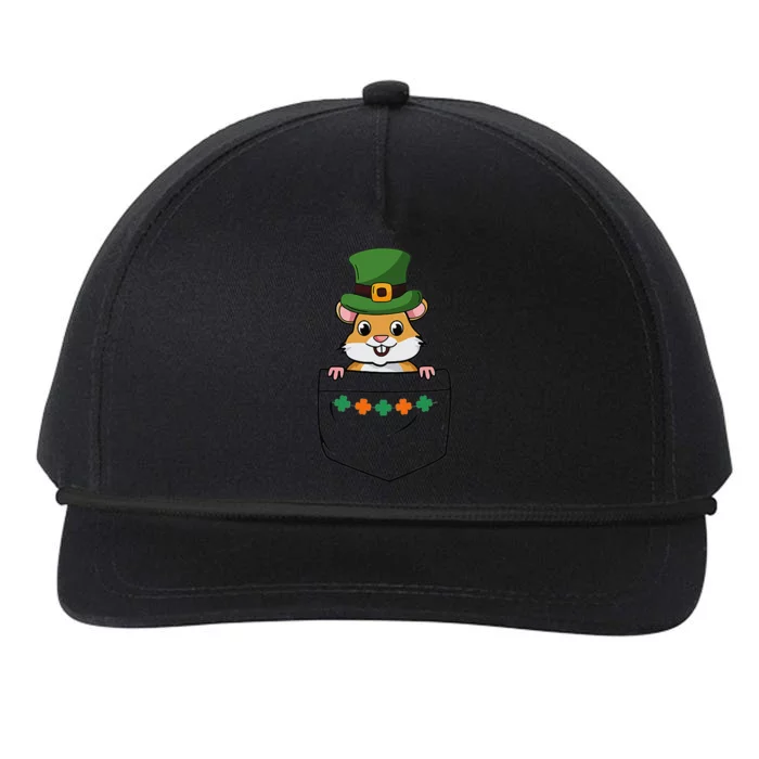 Cute Saint Patrick's Day Hamster With Green Hat In Pocket Snapback Five-Panel Rope Hat