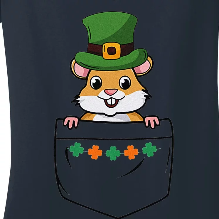 Cute Saint Patrick's Day Hamster With Green Hat In Pocket Women's V-Neck T-Shirt