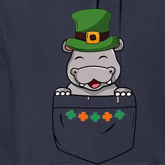 Cute Saint Patrick's Day Hippo With Green Hat In Pocket Premium Hoodie