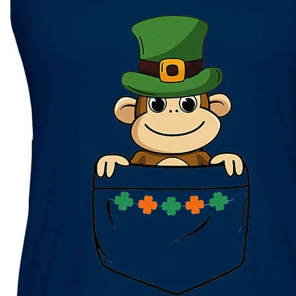 Cute Saint Patrick's Day Monkey With Green Hat In Pocket Ladies Essential Flowy Tank