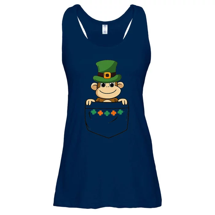 Cute Saint Patrick's Day Monkey With Green Hat In Pocket Ladies Essential Flowy Tank