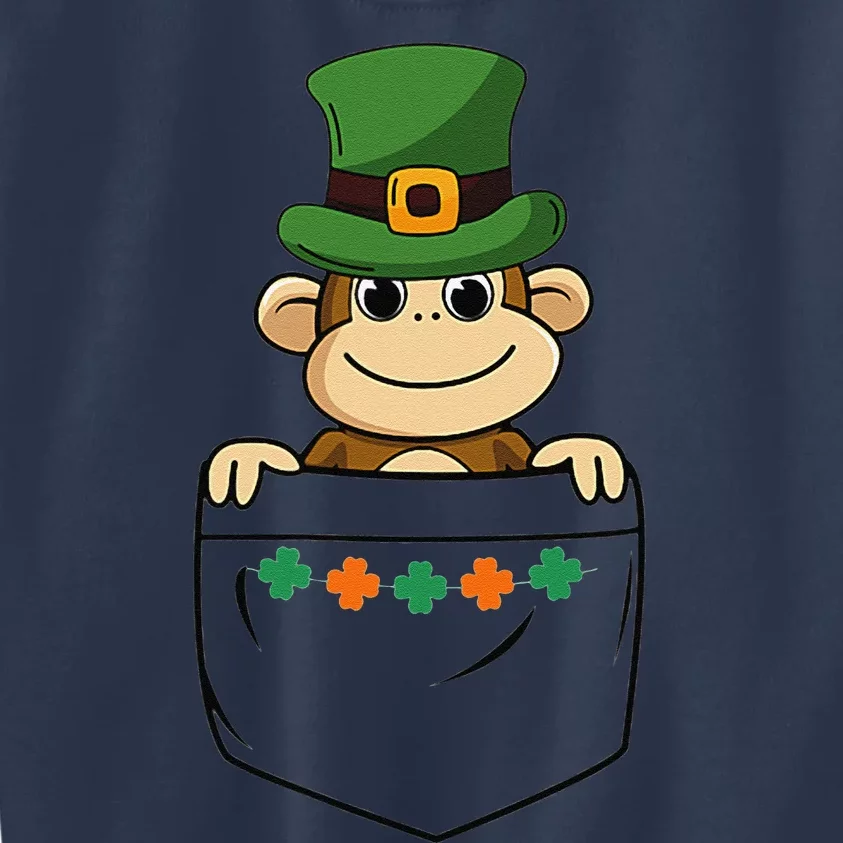 Cute Saint Patrick's Day Monkey With Green Hat In Pocket Kids Sweatshirt