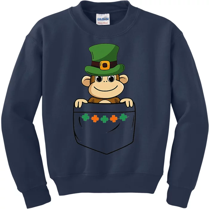 Cute Saint Patrick's Day Monkey With Green Hat In Pocket Kids Sweatshirt