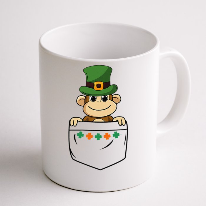 Cute Saint Patrick's Day Monkey With Green Hat In Pocket Front & Back Coffee Mug