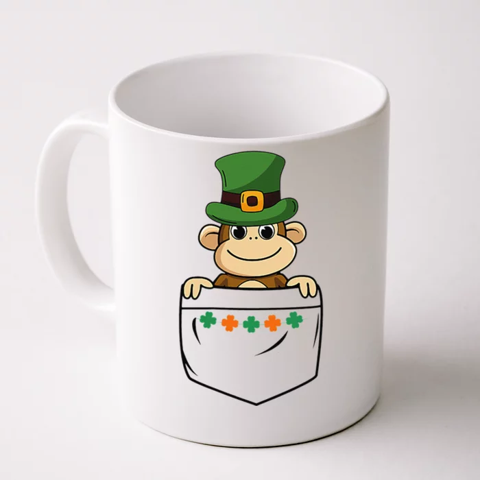 Cute Saint Patrick's Day Monkey With Green Hat In Pocket Front & Back Coffee Mug