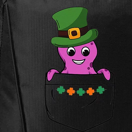 Cute Saint Patrick's Day Octopus With Green Hat In Pocket City Backpack