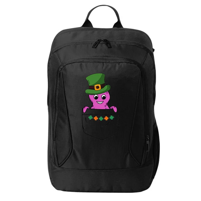 Cute Saint Patrick's Day Octopus With Green Hat In Pocket City Backpack