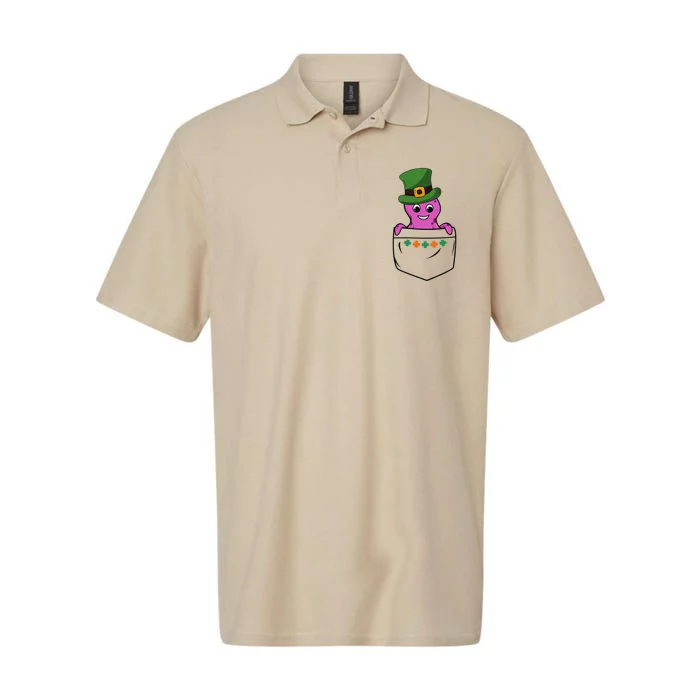 Cute Saint Patrick's Day Octopus With Green Hat In Pocket Softstyle Adult Sport Polo