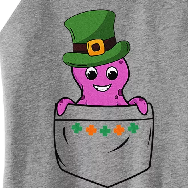 Cute Saint Patrick's Day Octopus With Green Hat In Pocket Women’s Perfect Tri Rocker Tank