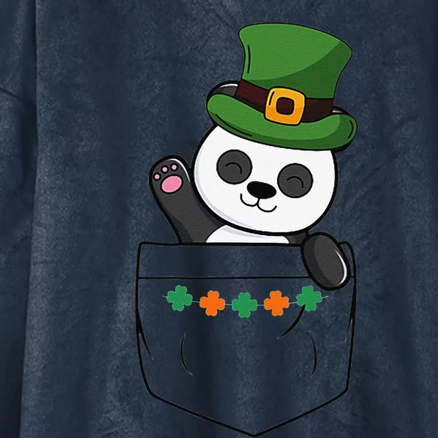 Cute Saint Patrick's Day Panda With Green Hat In Pocket Hooded Wearable Blanket