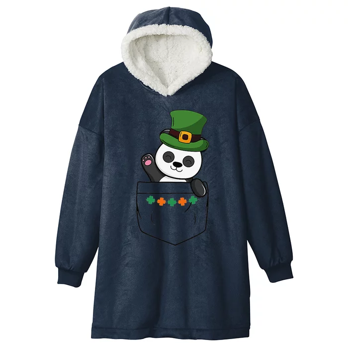 Cute Saint Patrick's Day Panda With Green Hat In Pocket Hooded Wearable Blanket