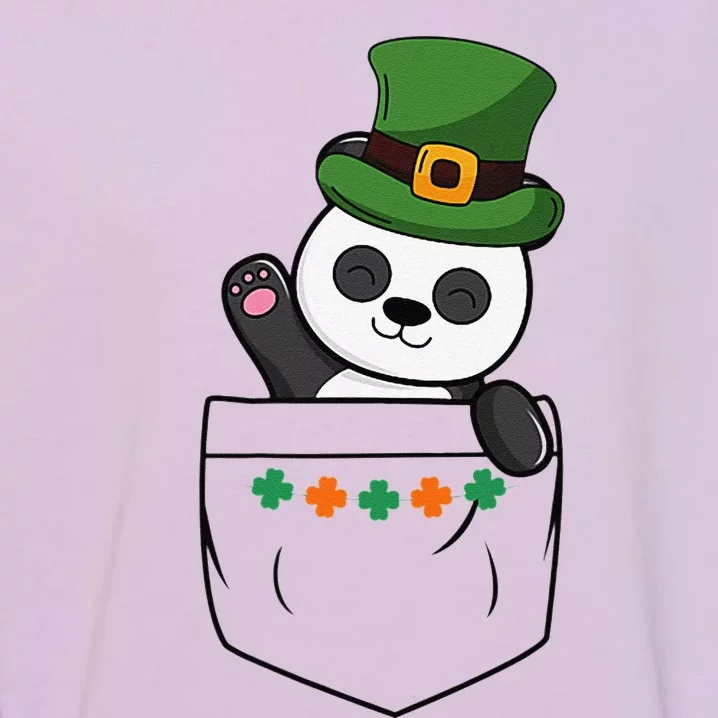 Cute Saint Patrick's Day Panda With Green Hat In Pocket Garment-Dyed Sweatshirt